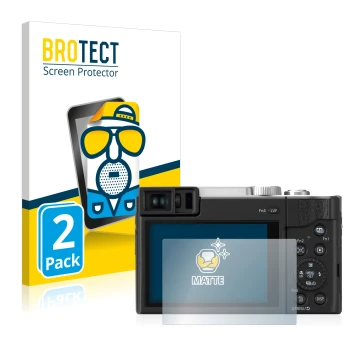 Parte frontal de un envase de producto con el logotipo de la marca BROTECT. Al lado se muestra el dispositivo Panasonic Lumix 