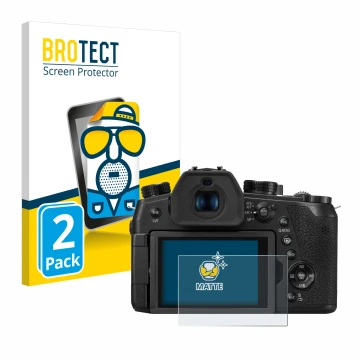 Parte frontal de un envase de producto con el logotipo de la marca BROTECT. Al lado se muestra el dispositivo Panasonic Lumix 