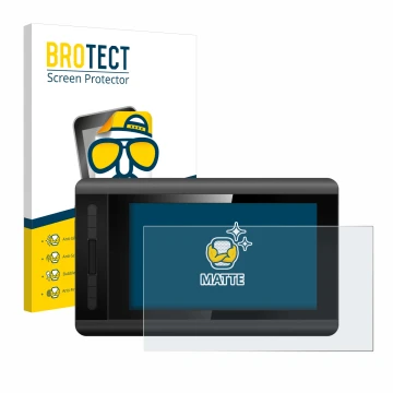 Parte frontal de un envase de producto con el logotipo de la marca BROTECT. Al lado se muestra el dispositivo XP-Pen Artist 12