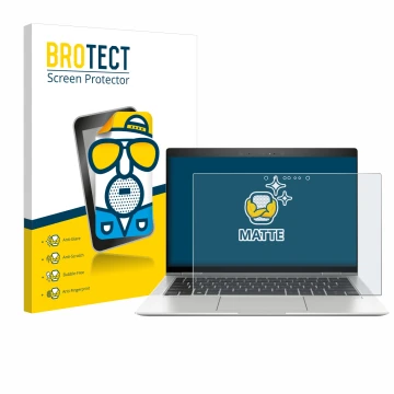 Parte frontal de un envase de producto con el logotipo de la marca BROTECT. Al lado se muestra el dispositivo HP EliteBook x36