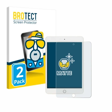 Parte frontal de un envase de producto con el logotipo de la marca BROTECT. Al lado se muestra el dispositivo Apple iPad Mini 