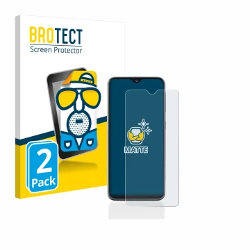 Parte frontal de un envase de producto con el logotipo de la marca BROTECT. Al lado se muestra el dispositivo Samsung Galaxy A