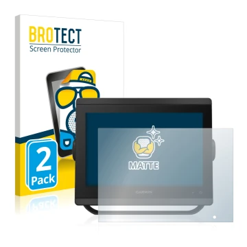 Parte frontal de un envase de producto con el logotipo de la marca BROTECT. Al lado se muestra el dispositivo Garmin GPSMAP 84