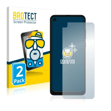 Parte frontal de un envase de producto con el logotipo de la marca BROTECT. Al lado se muestra el dispositivo Motorola One Vis