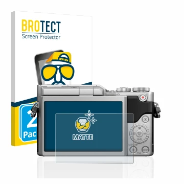Parte frontal de un envase de producto con el logotipo de la marca BROTECT. Al lado se muestra el dispositivo Panasonic Lumix 