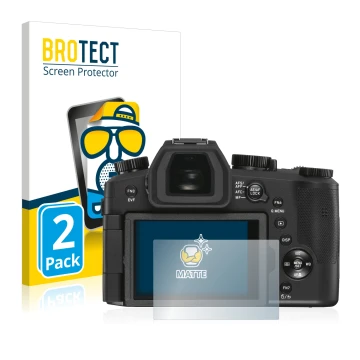 Parte frontal de un envase de producto con el logotipo de la marca BROTECT. Al lado se muestra el dispositivo Leica V-LUX 5 co