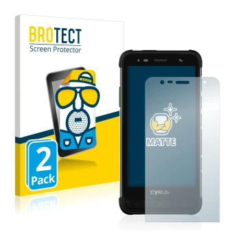Parte frontal de un envase de producto con el logotipo de la marca BROTECT. Al lado se muestra el dispositivo Cyrus CS45 XA co