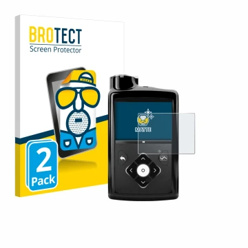 Parte frontal de un envase de producto con el logotipo de la marca BROTECT. Al lado se muestra el dispositivo Medtronic Minime