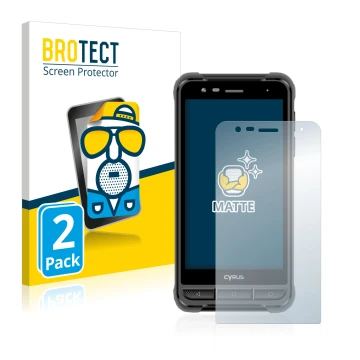 Parte frontal de un envase de producto con el logotipo de la marca BROTECT. Al lado se muestra el dispositivo Cyrus CS22 XA co