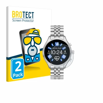 Parte frontal de un envase de producto con el logotipo de la marca BROTECT. Al lado se muestra el dispositivo Michael Kors Acc