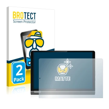 Parte frontal de un envase de producto con el logotipo de la marca BROTECT. Al lado se muestra el dispositivo Lenovo Yoga Smar