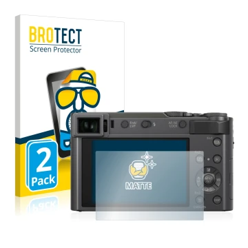 Parte frontal de un envase de producto con el logotipo de la marca BROTECT. Al lado se muestra el dispositivo Panasonic Lumix 