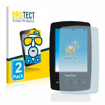 Parte frontal de un envase de producto con el logotipo de la marca BROTECT. Al lado se muestra el dispositivo TwoNav Trail 2 B