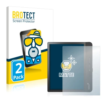 Parte frontal de un envase de producto con el logotipo de la marca BROTECT. Al lado se muestra el dispositivo Tolino Epos 2 co