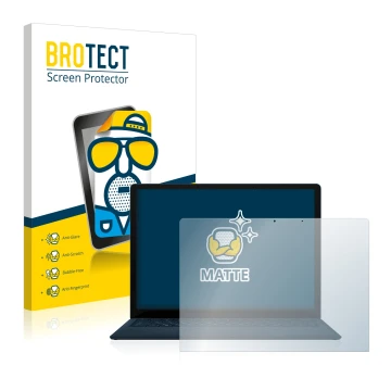 Parte frontal de un envase de producto con el logotipo de la marca BROTECT. Al lado se muestra el dispositivo Microsoft Surfac