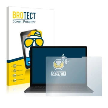 Parte frontal de un envase de producto con el logotipo de la marca BROTECT. Al lado se muestra el dispositivo Microsoft Surfac