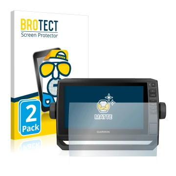 Parte frontal de un envase de producto con el logotipo de la marca BROTECT. Al lado se muestra el dispositivo Garmin ECHOMAP U
