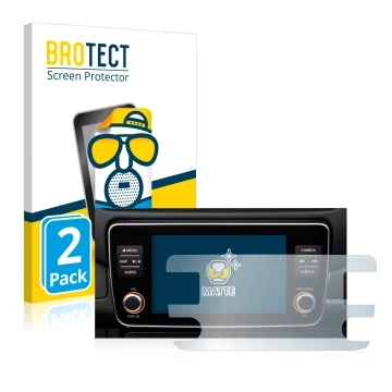 Parte frontal de un envase de producto con el logotipo de la marca BROTECT. Al lado se muestra el dispositivo Nissan Leaf E Pl