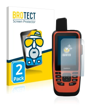 Parte frontal de un envase de producto con el logotipo de la marca BROTECT. Al lado se muestra el dispositivo Garmin GPSMAP 86