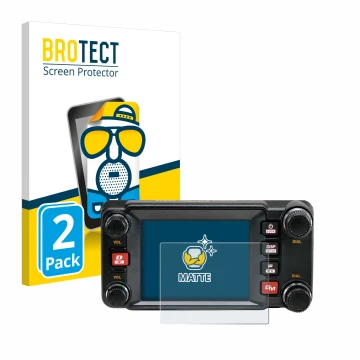 Parte frontal de un envase de producto con el logotipo de la marca BROTECT. Al lado se muestra el dispositivo Yaesu FTM-400XDR