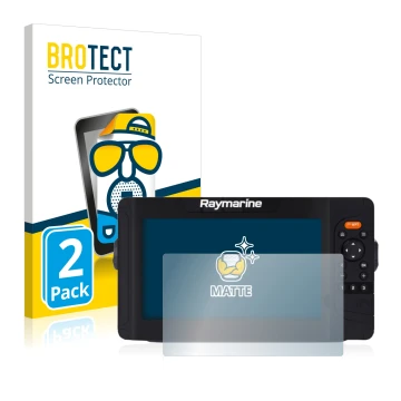Parte frontal de un envase de producto con el logotipo de la marca BROTECT. Al lado se muestra el dispositivo Raymarine Elemen