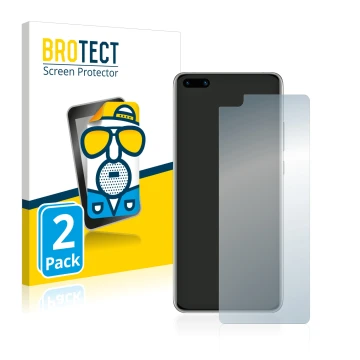 Parte frontal de un envase de producto con el logotipo de la marca BROTECT. Al lado se muestra el dispositivo Huawei P40 con s
