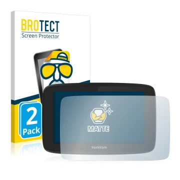 Parte frontal de un envase de producto con el logotipo de la marca BROTECT. Al lado se muestra el dispositivo TomTom Go Profes