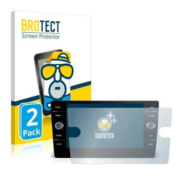 Parte frontal de un envase de producto con el logotipo de la marca BROTECT. Al lado se muestra el dispositivo Volkswagen Arteo