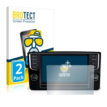 Parte frontal de un envase de producto con el logotipo de la marca BROTECT. Al lado se muestra el dispositivo Volkswagen Golf 