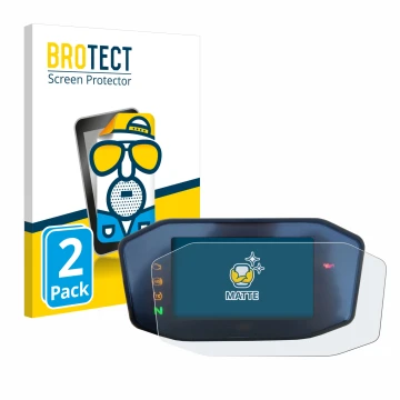 Parte frontal de un envase de producto con el logotipo de la marca BROTECT. Al lado se muestra el dispositivo KTM 890 Duke R 2