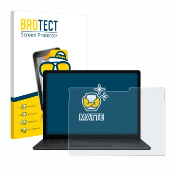 Parte frontal de un envase de producto con el logotipo de la marca BROTECT. Al lado se muestra el dispositivo Microsoft Surfac