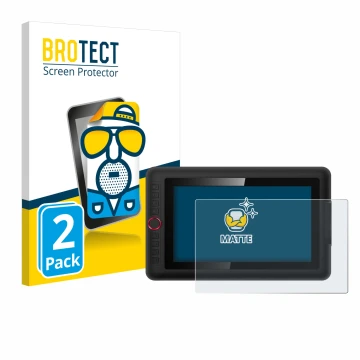 Parte frontal de un envase de producto con el logotipo de la marca BROTECT. Al lado se muestra el dispositivo XP-Pen Artist 12