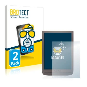 Parte frontal de un envase de producto con el logotipo de la marca BROTECT. Al lado se muestra el dispositivo PocketBook InkPa
