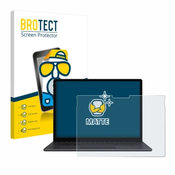 Parte frontal de un envase de producto con el logotipo de la marca BROTECT. Al lado se muestra el dispositivo Microsoft Surfac