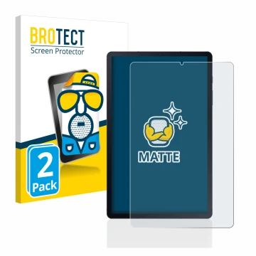 Parte frontal de un envase de producto con el logotipo de la marca BROTECT. Al lado se muestra el dispositivo Samsung Galaxy T