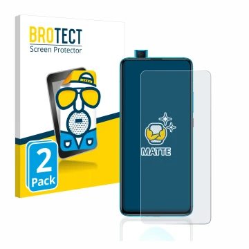 Parte frontal de un envase de producto con el logotipo de la marca BROTECT. Al lado se muestra el dispositivo Xiaomi Poco F2 P