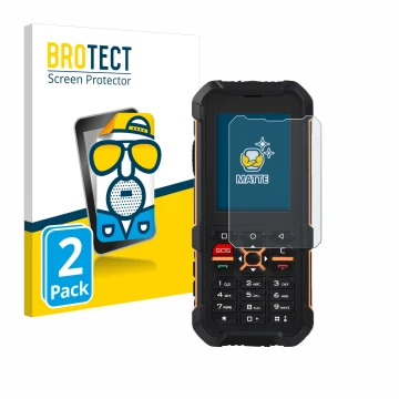 Parte frontal de un envase de producto con el logotipo de la marca BROTECT. Al lado se muestra el dispositivo RugGear RG170 co