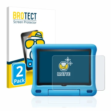 Parte frontal de un envase de producto con el logotipo de la marca BROTECT. Al lado se muestra el dispositivo Amazon Fire HD 8