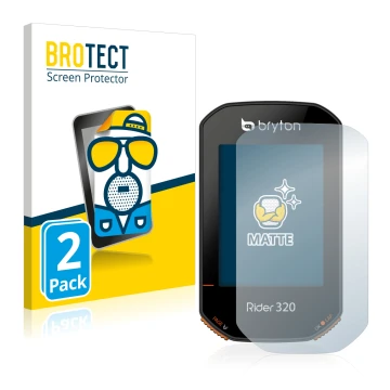Parte frontal de un envase de producto con el logotipo de la marca BROTECT. Al lado se muestra el dispositivo Bryton Rider 320