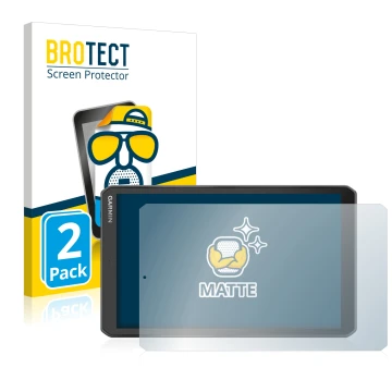 Parte frontal de un envase de producto con el logotipo de la marca BROTECT. Al lado se muestra el dispositivo Garmin Camper 89