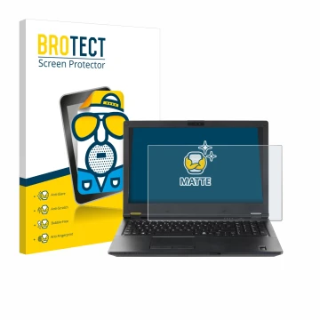 Parte frontal de un envase de producto con el logotipo de la marca BROTECT. Al lado se muestra el dispositivo Fujitsu Lifebook