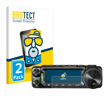 Parte frontal de un envase de producto con el logotipo de la marca BROTECT. Al lado se muestra el dispositivo Yaesu FT-891 con