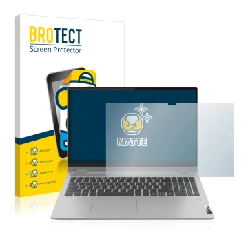 Parte frontal de un envase de producto con el logotipo de la marca BROTECT. Al lado se muestra el dispositivo Lenovo IdeaPad F