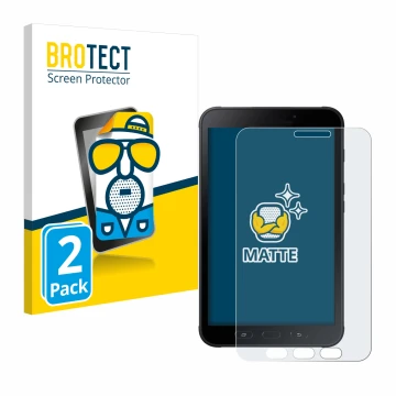 Parte frontal de un envase de producto con el logotipo de la marca BROTECT. Al lado se muestra el dispositivo Samsung Galaxy T