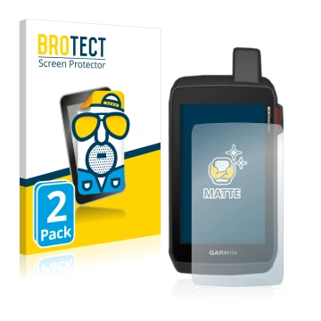 Parte frontal de un envase de producto con el logotipo de la marca BROTECT. Al lado se muestra el dispositivo Garmin Montana 7