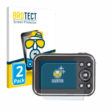 Parte frontal de un envase de producto con el logotipo de la marca BROTECT. Al lado se muestra el dispositivo Vtech Kidizoom V