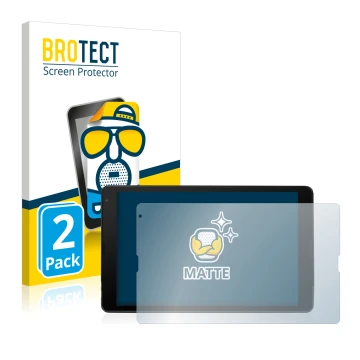 Parte frontal de un envase de producto con el logotipo de la marca BROTECT. Al lado se muestra el dispositivo MEDION Lifetab E