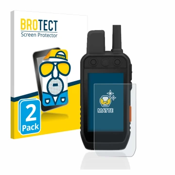 Parte frontal de un envase de producto con el logotipo de la marca BROTECT. Al lado se muestra el dispositivo Garmin Alpha 200