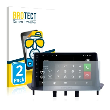 Parte frontal de un envase de producto con el logotipo de la marca BROTECT. Al lado se muestra el dispositivo Pioneer AVH-Z520