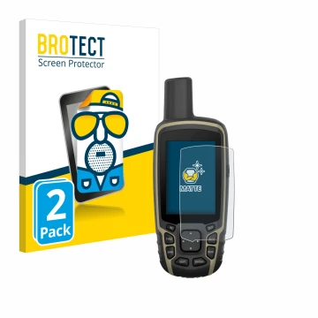 Parte frontal de un envase de producto con el logotipo de la marca BROTECT. Al lado se muestra el dispositivo Garmin GPSMAP 65